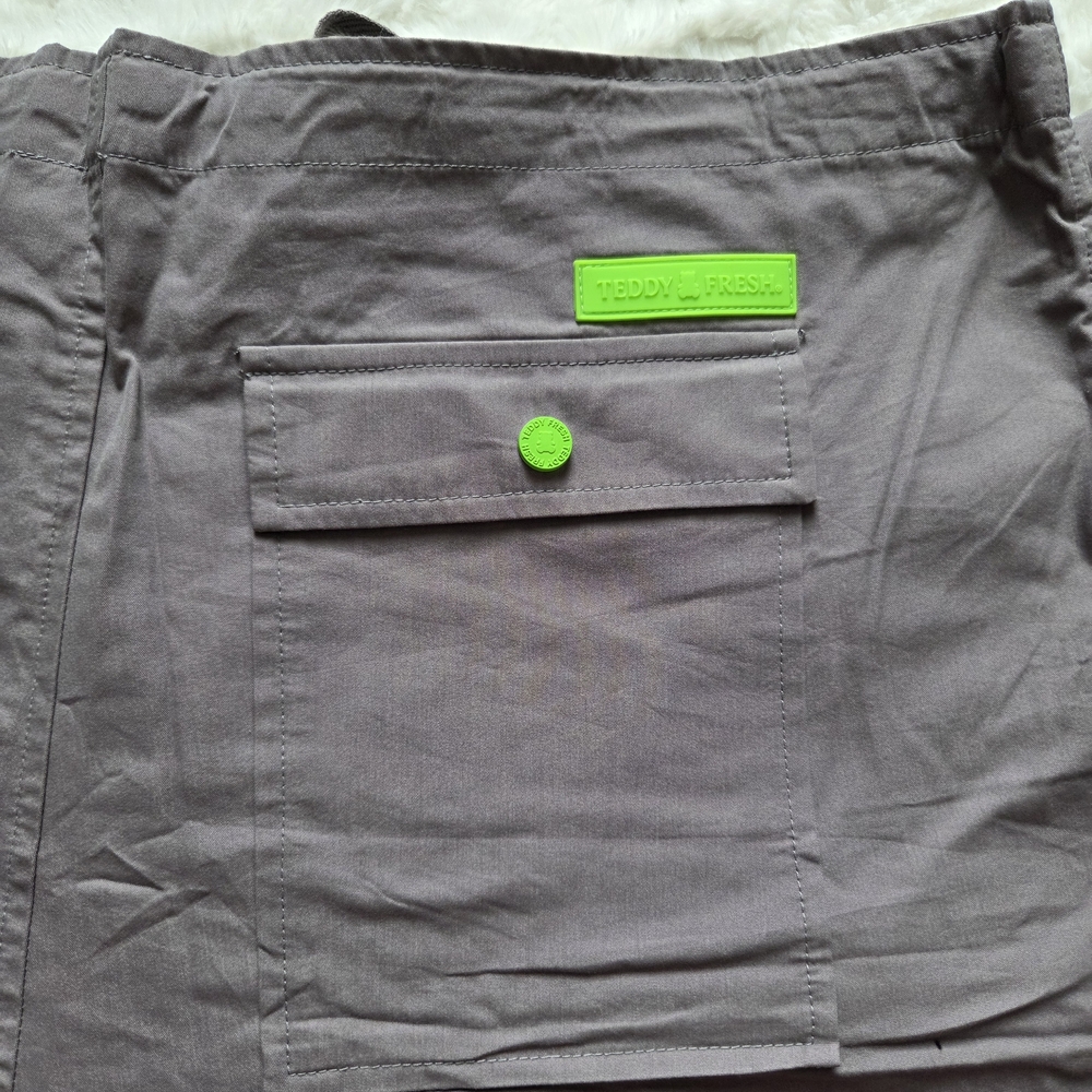 Teddy Fresh Gray Parachute Pants with Neon Green Accents